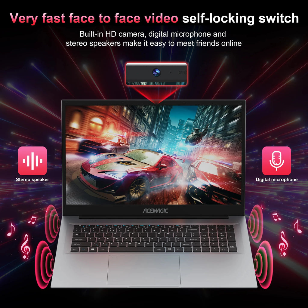 ACEMAGIC Ordinateur portable Windows 11 PRO Écran 18,5" FHD Processeur Intel N150 Quad-Core 16 Go de RAM DDR4 512 Go SSD Wi-Fi 5 Ordinateurs portables