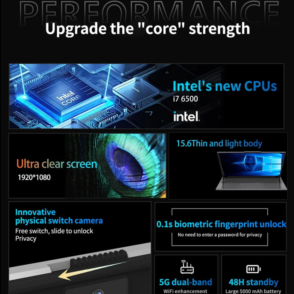 15,6 pouces Intel Core I7 6500U Ordinateur portable Windows 11 Pro 16 Go DDR4 512 Go 1 To SSD Portable PC Gamer Ordinateurs portables de jeu