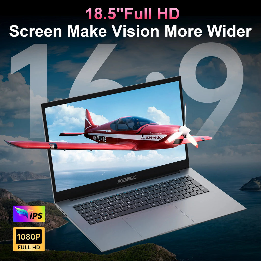 ACEMAGIC Ordinateur portable Windows 11 PRO Écran 18,5" FHD Processeur Intel N150 Quad-Core 16 Go de RAM DDR4 512 Go SSD Wi-Fi 5 Ordinateurs portables
